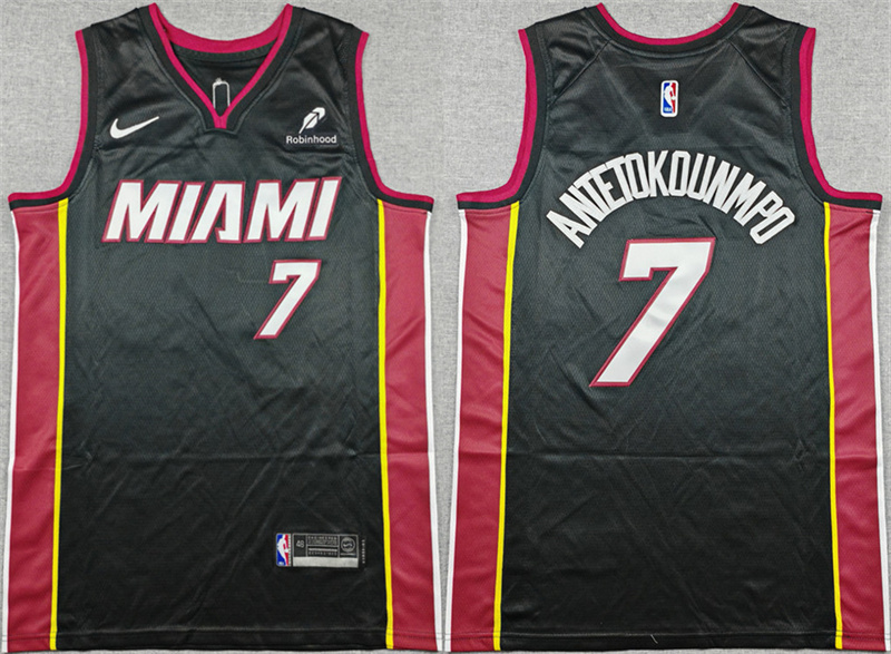 Men's Miami Heat #7 Giannis Antetokounmpo Black 2025-2026 Icon Edition Swingman Stitched Basketball Jersey