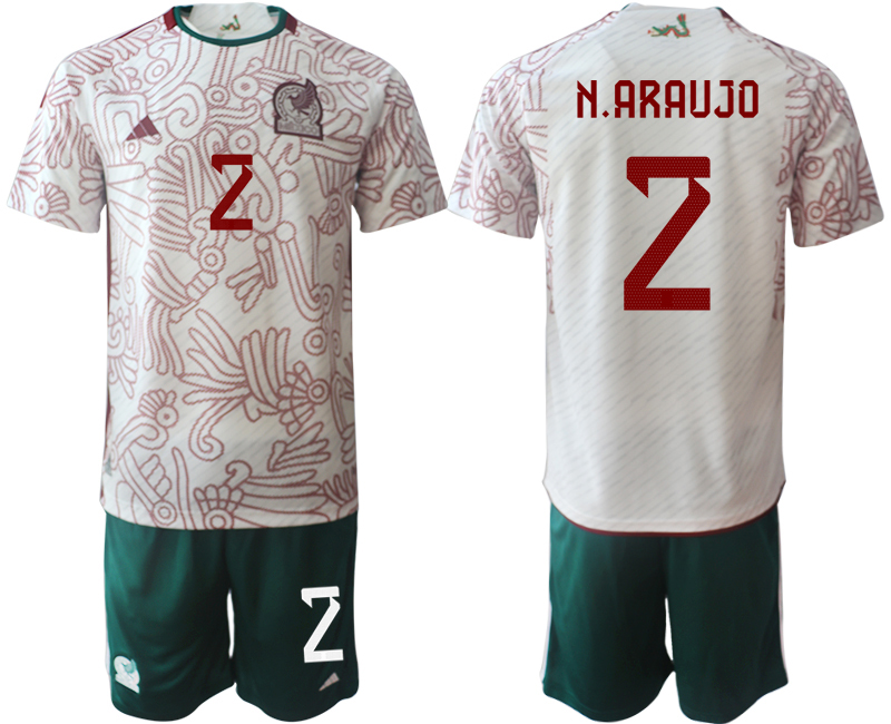 Men's Mexico #2 N.Araujo White Away Soccer Jersey Suit