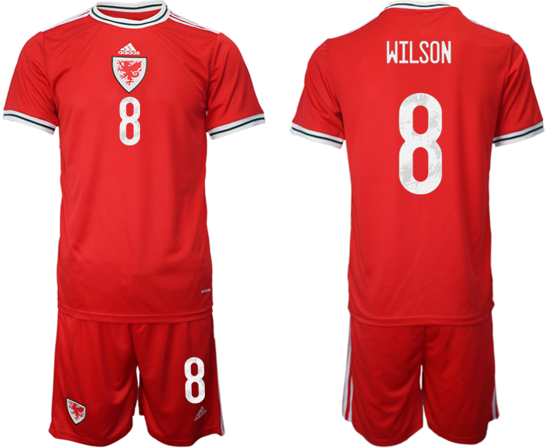 Men's Wales #8 Wilson Red Home Soccer Jersey Suit