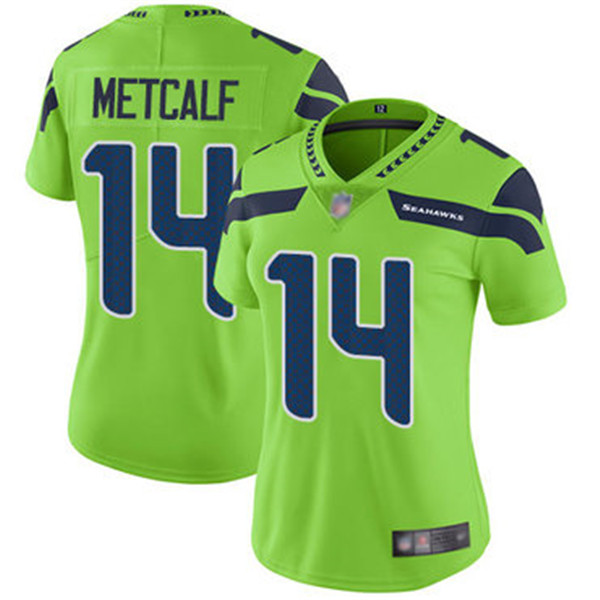 Women's Seattle Seahawks #14 D.K. Metcalf Navy Vapor Untouchable Stitched Jersey(Run Small)