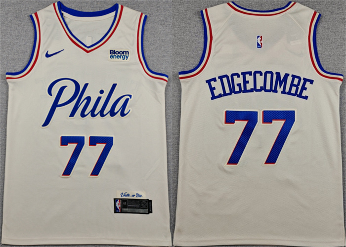 Men's Philadelphia 76ers #77 V. J. Edgecombe Cream City Edition Swingman Stitched Jersey