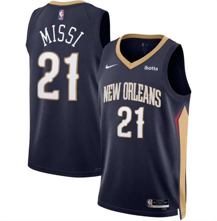 Men's New Orleans Pelicans #21 Yves Missi Navy 2024 Draft Icon Edition Stitched Basketball Jersey
