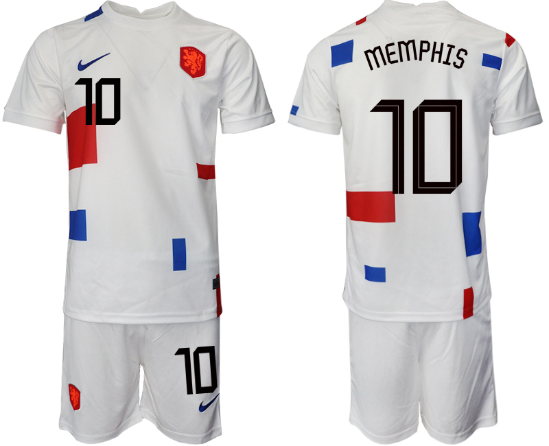 Men's Netherlands #10 Memphis White Away Soccer Jersey Suit