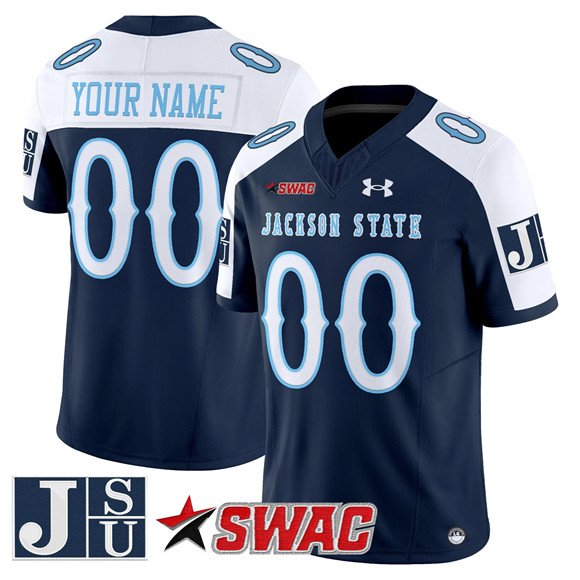 Men's Jackson State Tigers ACTIVE PLAYER Custom Navy Alternate 2025 F.U.S.E. Vapor Limited Stitched Football Jersey