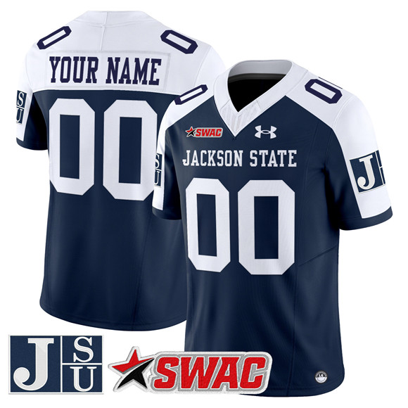 Men's Jackson State Tigers ACTIVE PLAYER Custom Navy Alternate 2026 F.U.S.E. Vapor Limited Stitched Football Jersey
