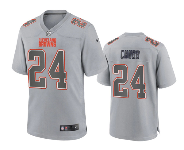 Women's Cleveland Browns #24 Nick Chubb Grey Atmosphere Fashion Stitched Game Jersey(Run Small)