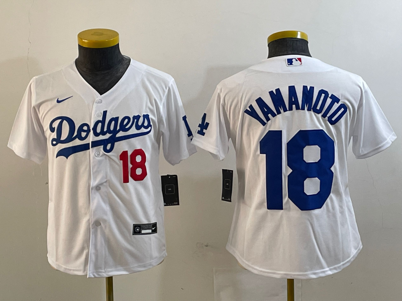 Youth Los Angeles Dodgers #18 Yoshinobu Yamamoto White Stitched Baseball Jersey