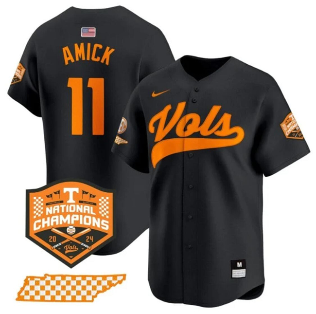 Men's Tennessee Volunteers #11 Billy Amick Black 2024 Champions Vapor Limited Stitched Jersey