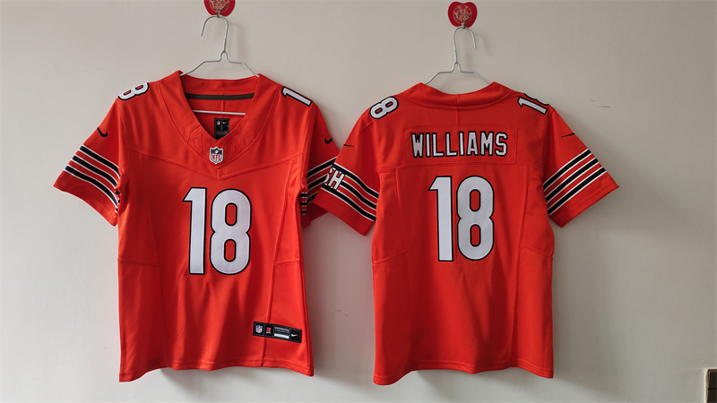 Women's Chicago Bears #18 Caleb Williams Orange 2024 Draft F.U.S.E Vapor Stitched Jersey(Run Small)