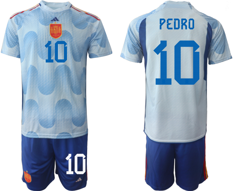 Men's Spain #10 Pedro Blue Away Soccer Jersey Suit