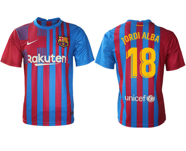 Men's Barcelona #18 Jordi Alba 2021/22 Home Soccer Jersey