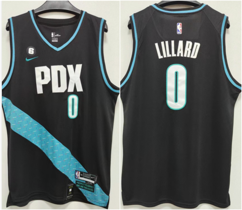 Men's Portland Trail Blazers #0 Damian Lillard 2022-23 Black City Edition Stitched Basketball Jersey
