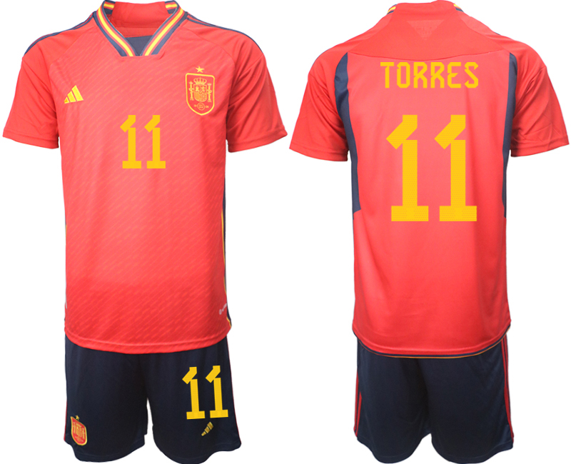 Men's Spain #11 Torres Red Home Soccer Jersey Suit