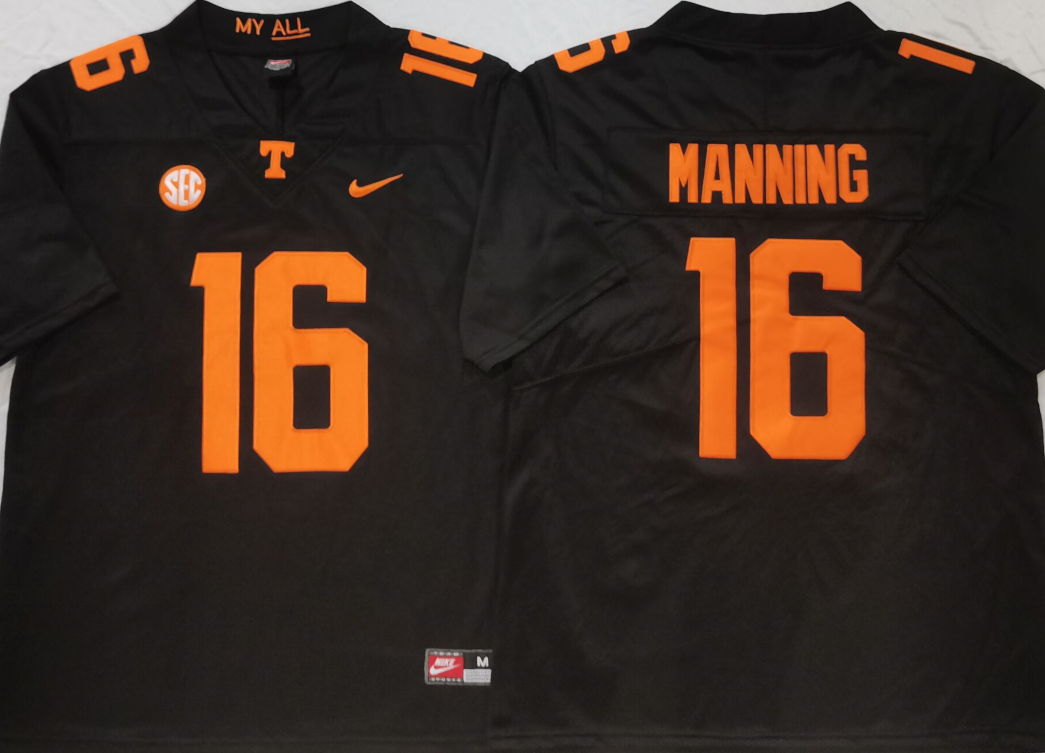 Men's Tennessee Vols #16 Peyton Manning Black Stitched Jersey