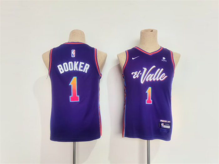 Youth Phoenix Suns #1 Devin Booker Purple City Edition Stitched Basketball Jersey