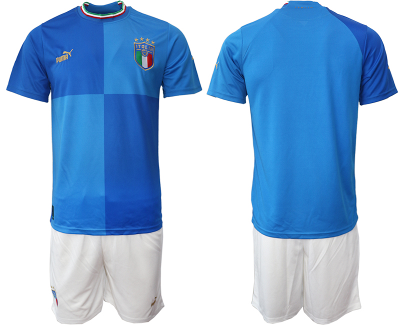 Men's Italy Custom Blue Home Soccer Jersey Suit