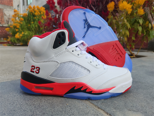 Men's Running Weapon Air Jordan 5 White/Red Shoes 091 Men's Running Weapon Air Jordan 5 White/Red Shoes 091