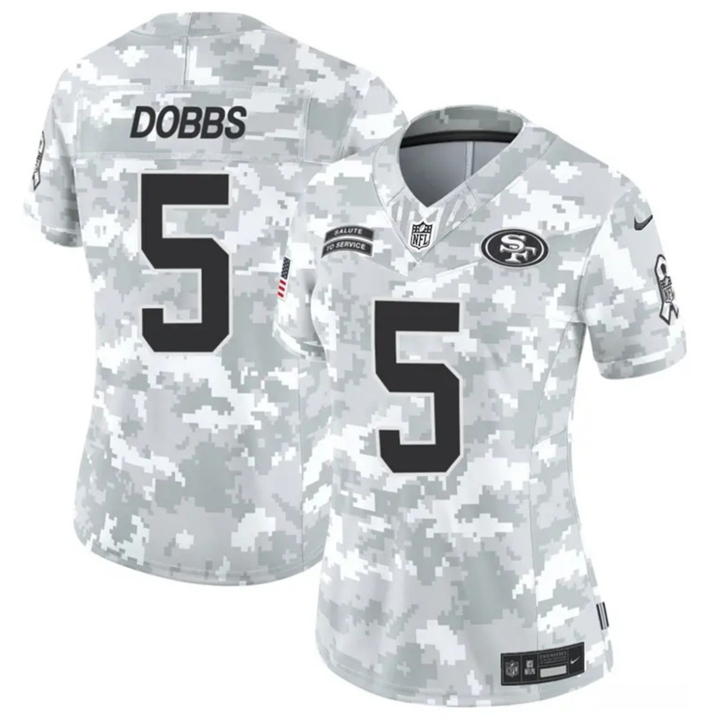Women's San Francisco 49ers #5 Joshua Dobbs 2024 F.U.S.E Arctic Camo Salute to Service Limited Stitched Jersey(Run Small) Women's San Francisco 49ers #5 Joshua Dobbs 2024 F.U.S.E Arctic Camo Salute to Service Limited Stitched Jersey(Run Small)