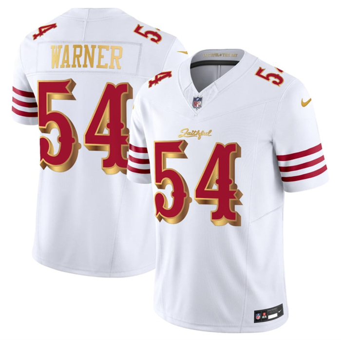 Women's San Francisco 49ers #54 Fred Warner White Gold 2025 F.U.S.E. “Rivalries” Vapor Limited Stitched Football Jersey(Run Small)
