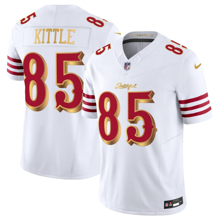 Women's San Francisco 49ers #85 George kittle White Gold 2025 F.U.S.E. “Rivalries” Vapor Limited Stitched Football Jersey(Run Small)