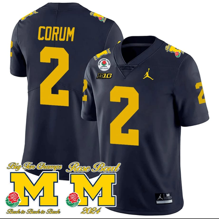 Men's Michigan Wolverines ACTIVE PLAYER Custom Navy F.U.S.E. With Rose Bowl Patch Stitched Football Jersey