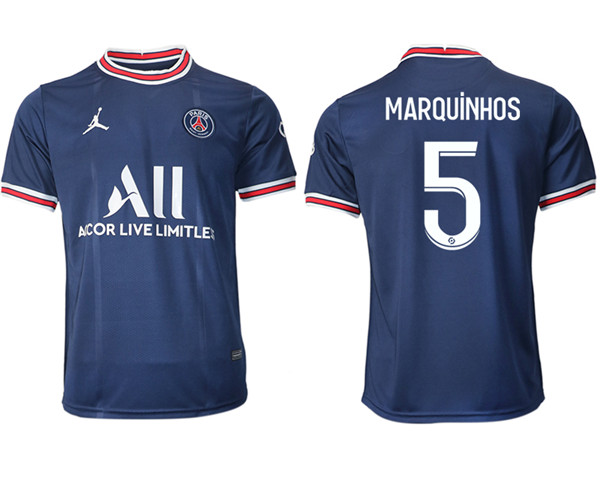 Men's Paris Saint-Germain #5 Marquinhos Navy Soccer Away Jersey