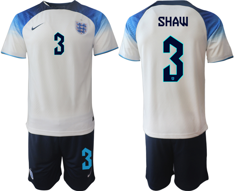 Men's England #3 Shaw White Home Soccer Jersey Suit