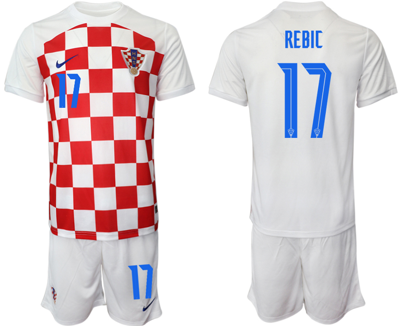 Men's Croatia #17 Rebic White Home Soccer Jersey Suit