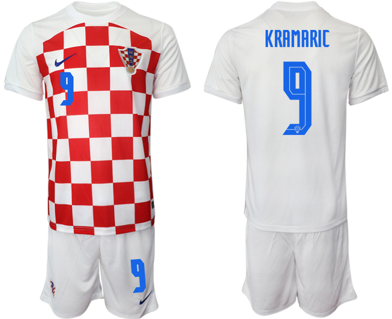 Men's Croatia #9 Kramaric White Home Soccer Jersey Suit