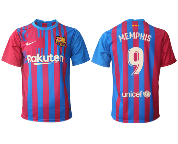 Men's Barcelona #9 Memphis 2021/22 Home Soccer Jersey