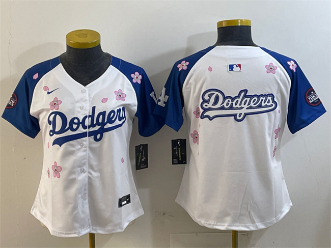 Youth Los Angeles Dodgers Team Big Logo White/Royal 2025 Tokyo Series Limited Stitched Baseball Jersey 001