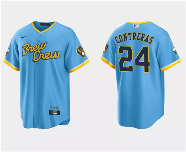 Youth Milwaukee Brewers #24 William Contreras Powder Blue City Connect Stitched Jersey