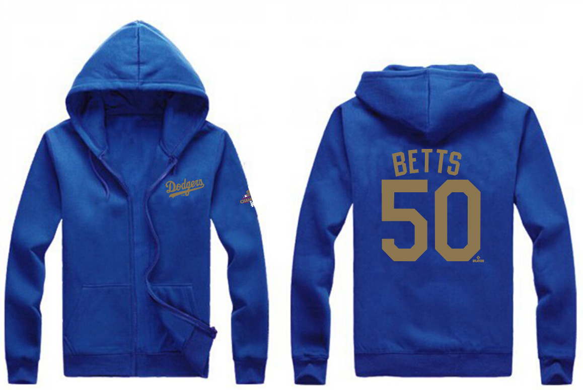 Men's Los Angeles Dodgers #50 Mookie Betts Royal Gold 2024 World Series Champions Full-Zip Hoodie