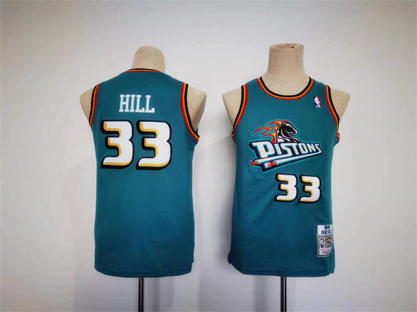 Youth Detroit Pistons #33 Grant Hill Teal Throwback Stitched Basketball Jersey