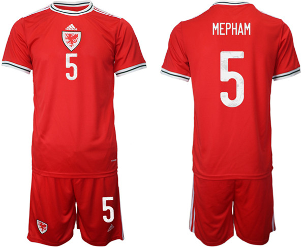 Men's Wales #5 Mepham Red Home Soccer Jersey Suit