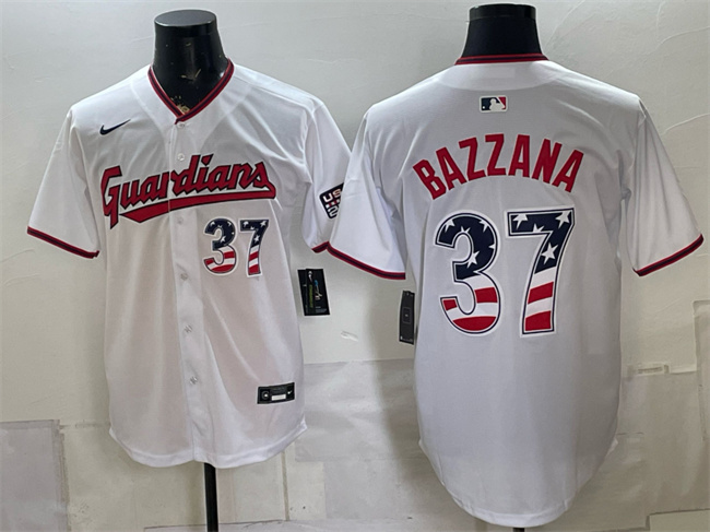 Men's Cleveland Guardians #37 Travis Bazzana White USA 250 Fourth of July Home Stitched Baseball Jersey