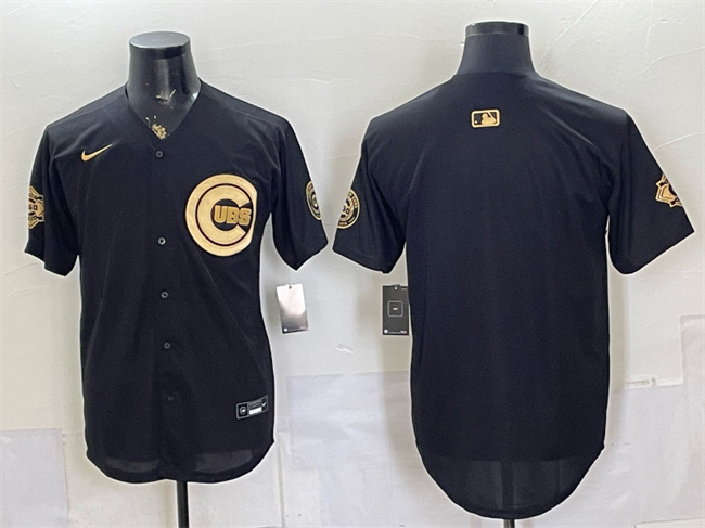 Men's Chicago Cubs Blank Black/Gold 150th Anniversary Patch Stitched Baseball Jersey