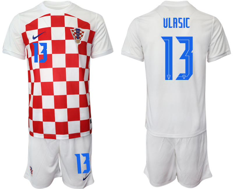 Men's Croatia #13 Vlasic White Home Soccer Jersey Suit