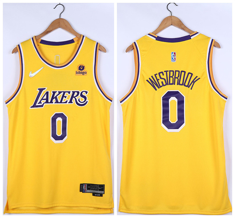 Men's Los Angeles Lakers #0 Russell Westbrook 75th Anniversary Yellow Stitched Basketball Jersey