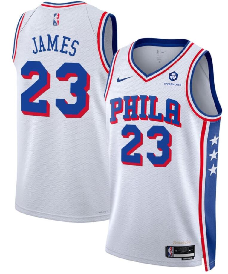 Men's Philadelphia 76ers #23 LeBron James White 2026 Association Edition With Patch Stitched Jersey