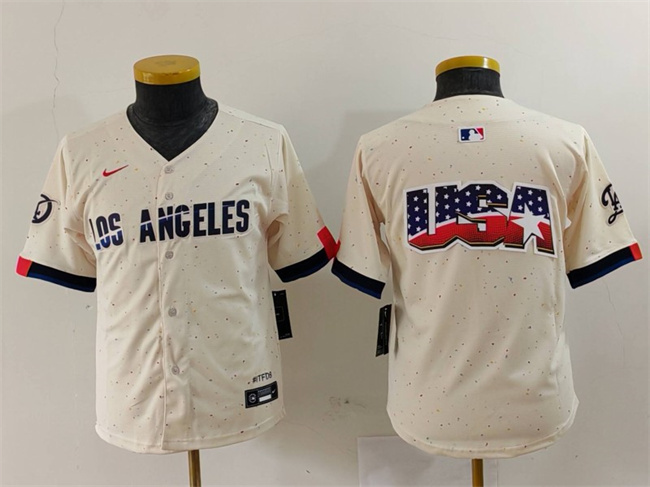 Youth Los Angeles Dodgers Team Big Logo Cream 2024 City Connect Limited Stitched Baseball Jersey