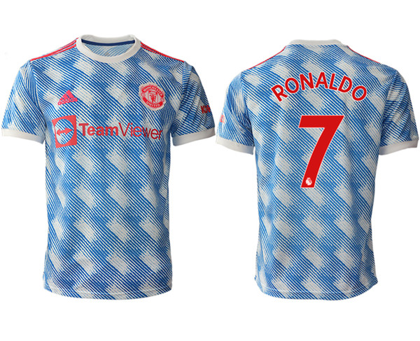 Men's Manchester United #7 Cristiano Ronaldo Light Blue Away Soccer Jersey