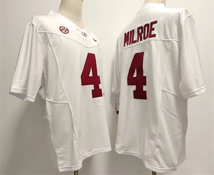 Men's Alabama Crimson Tide #4 Jalen Milroe White Stitched Football Jersey