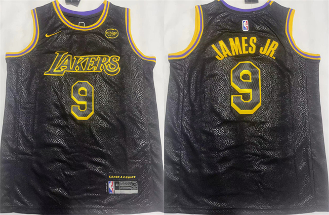 Men's Los Angeles Lakers #9 Bronny James Jr. Black 2024 Draft Stitched Basketball Jersey