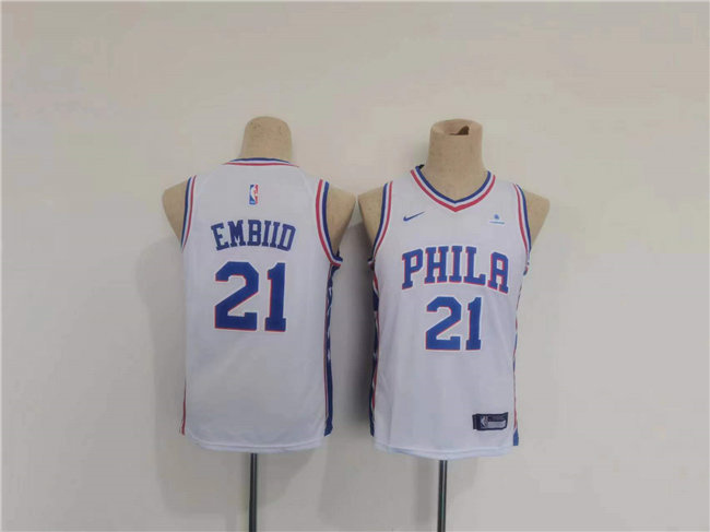 Youth Philadelphia 76ers #21 Joel Embiid White Association Edition Swingman Stitched Jersey