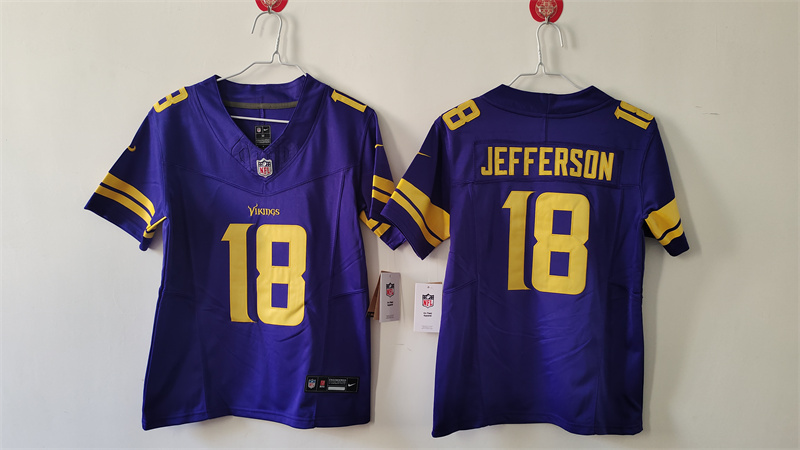 Women's Minnesota Vikings #18 Justin Jefferson Purple Color Rush F.U.S.E Limited Stitched Jersey(Run Small)