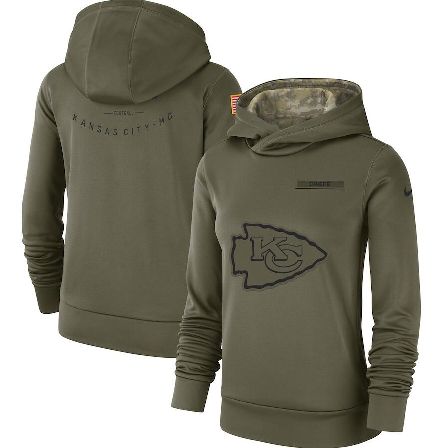 Women's Kansas City Chiefs Olive Salute To Service Team Logo Performance Pullover NFL Hoodie