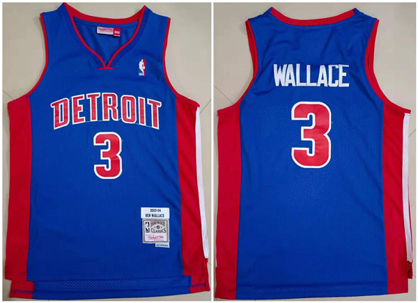 Men's Detroit Pistons #3 Ben Wallace 2003-04 Blue Throwback Stitched Jersey Men's Detroit Pistons #3 Ben Wallace 2003-04 Blue Throwback Stitched Jersey