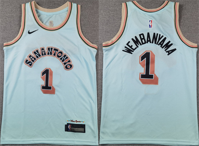 Youth San Antonio Spurs #1 Victor Wembanyama Light Blue 2024-25 City Edition Stitched Jersey