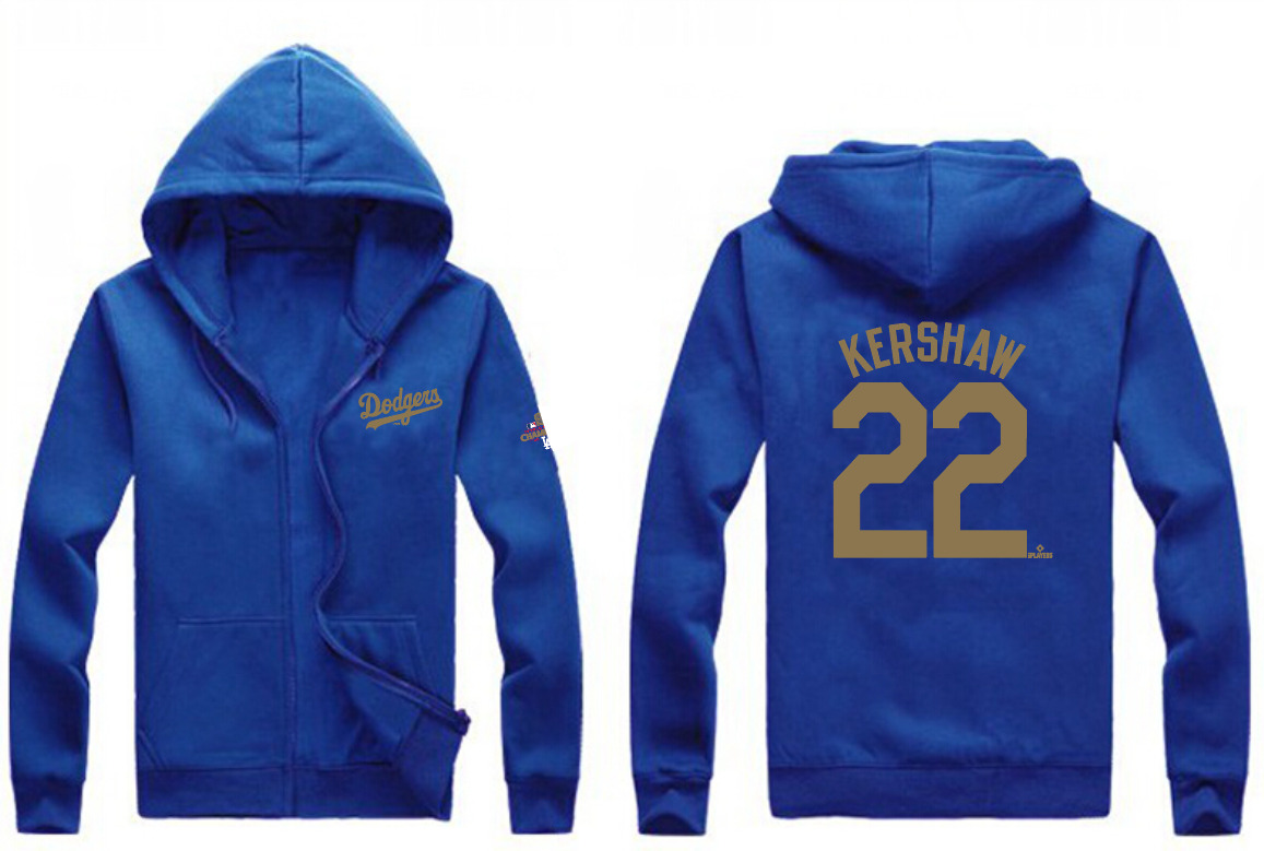 Men's Los Angeles Dodgers #22 Clayton Kershaw Royal Gold 2024 World Series Champions Full-Zip Hoodie